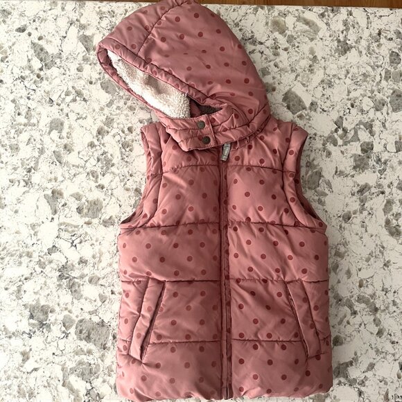 Boden convertible pink polka dot sherpa coat & vest sz 5-6 - Picture 4 of 11